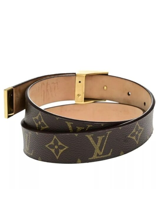 Louis Vuitton Belt Monogram Santure Carre Brown Gold Hardware M6800 33 Bs137